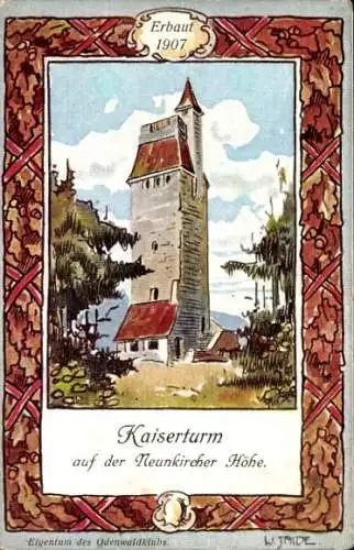 Passepartout Künstler Litho Jaide, W., Neunkirchen Modautal Odenwald, Kaiserturm, Neunkircher Höhe