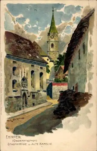 Künstler Litho Ehingen an der Donau, Stadtkirche und Alte Kapelle