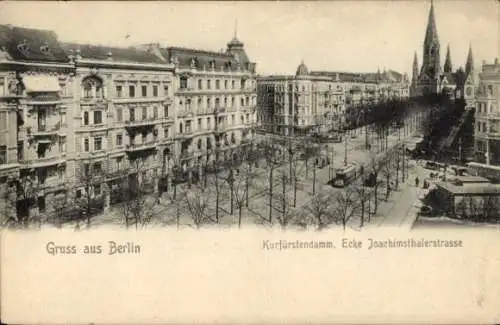 Ak Berlin Charlottenburg, Kurfürstendamm Ecke Joachimsthalerstraße, Straßenbahn