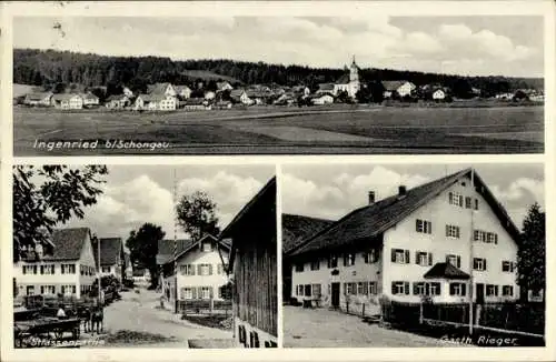 Ak Ingenried in Oberbayern, Gesamtansicht, Straßenpartie, Gasthaus Rieger