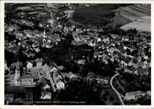 Ak Steinsfurt Sinsheim in Baden, Fliegeraufnahme, Kirche