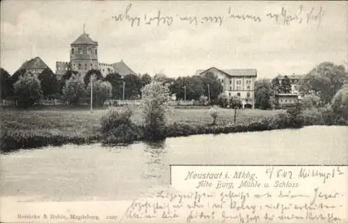 Ak Neustadt Glewe in Mecklenburg, Alte Burg, Mühle, Schloss