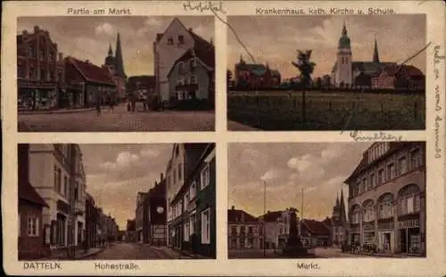 Ak Datteln im Ruhrgebiet Westfalen, Markt, Hohestraße, Katholische Kirche, Schule
