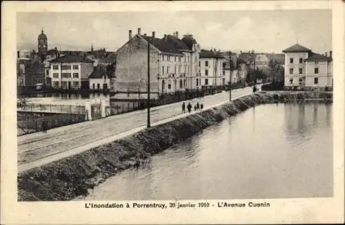 Ak Pruntrut Porrentruy Kanton Jura, Überschwemmung 1910, Avenue Cuenin