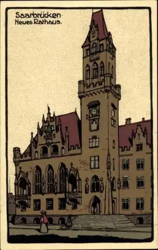 Steindruck Ak Saarbrücken im Saarland, Neues Rathaus