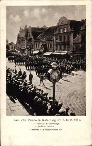 Ak Tschernjachowsk Insterburg Ostpreußen, Russische Parade, General Rennerkampf, Großfürst Nicolai