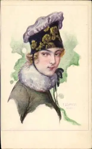 Künstler Ak Schmidt, Franz, Dame mit Hut