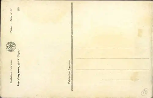 Künstler Ak Sager, Xavier, L'ouie, The hearing, Frau in Unterwäsche lauscht an einer Tür