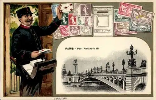 Präge Briefmarken Ak Paris VIII., Pont Alexandre III.