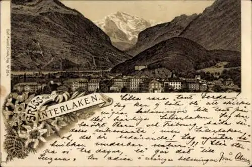 Litho Interlaken Kanton Bern Schweiz, Gesamtansicht, Edelweiß