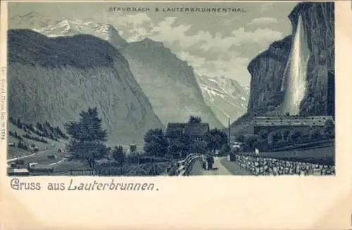 Litho Lauterbrunnen Kanton Bern, Staubbach, Lauterbrunnenthal