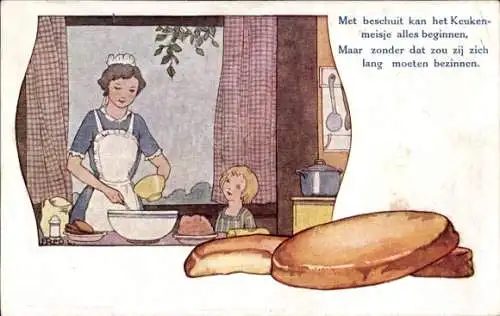 Künstler Ak The Kitchen Girl kann alles mit Zwieback beginnen, The Finest Zwieback, Werbung