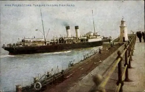 Ak Folkestone Kent Südostengland, Turbine vorbei an Pierhead, Leuchtturm