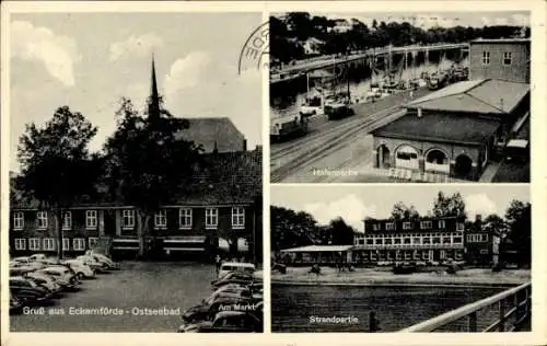 Ak Ostseebad Eckernförde, Am Markt, Hafen, Strand