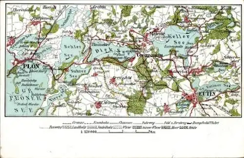 Ak Eutin in Ostholstein, Landkarte, Plön, Malente, Gremsmühlen, Kellersee, Dieksee, großer Plönsee