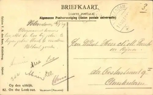 Ak Volendam Nordholland Niederlande, Volendamer Tracht, Fischerboot