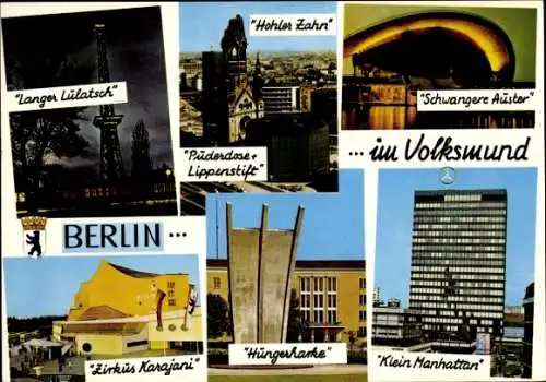 Ak Berlin, im Volksmund, Langer Lulatsch, Hohler Zahn, Schwangere Auster, Klein Manhattan