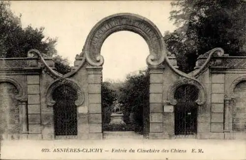 Ak Asnières sur Seine Hauts-de-Seine, Hundefriedhof, Eingangstor