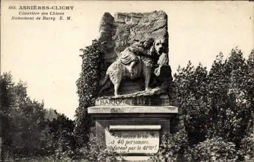 Ak Asnières sur Seine Hauts-de-Seine, Hundefriedhof, Monument de Barry