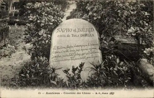 Ak Asnières sur Seine Hauts-de-Seine, Hundefriedhof, Grab Sapho et Djerid