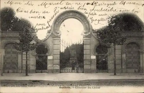 Ak Asnières sur Seine Hauts-de-Seine, Hundefriedhof, Eingangstor