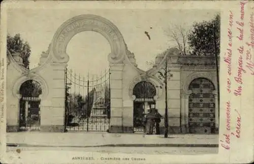 Ak Asnières sur Seine Hauts-de-Seine, Hundefriedhof, Eingangstor