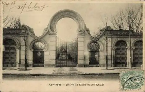 Ak Asnières sur Seine Hauts-de-Seine, Hundefriedhof, Eingangstor