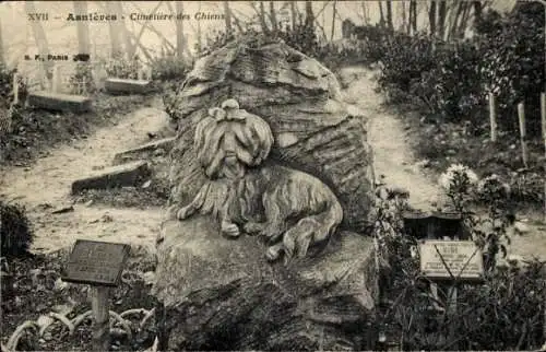 Ak Asnières sur Seine Hauts-de-Seine, Hundefriedhof, Grabstein