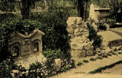 Ak Asnières sur Seine Hauts-de-Seine, Hundefriedhof, Grabstätten