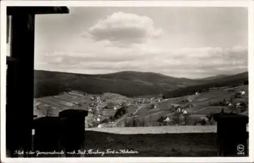 Ak Świeradów Zdrój Bad Flinsberg Schlesien, Blick von der Germaniabaude, Forst, Hochstein