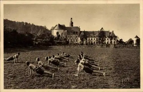 Ak Valloires Somme, Preventorium, Terrain de Jeux des Garcons, Jungen im Liegestütz