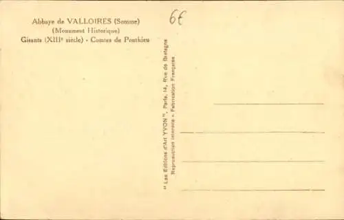 Ak Valloires Somme, Abbaye, Comtes de Ponthieu, Gisants