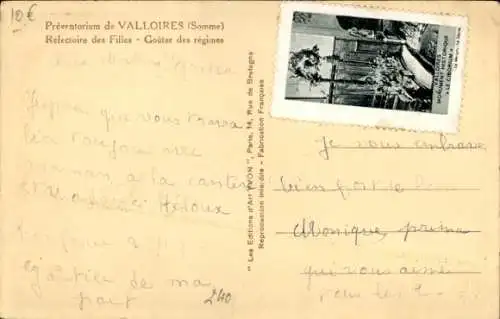 Ak Valloires Somme, Preventorium, Refectoire des Filles, Gouter des regimes, Speisesaal