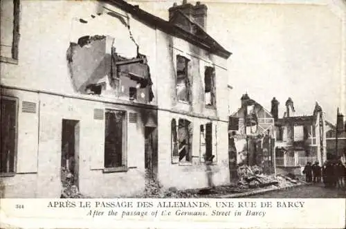 Ak Barcy Seine et Marne, Apres le Passage des Allenands, Rue