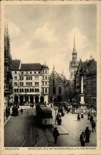 Ak München, Marienplatz mit Mariensäule und Altem Rathaus