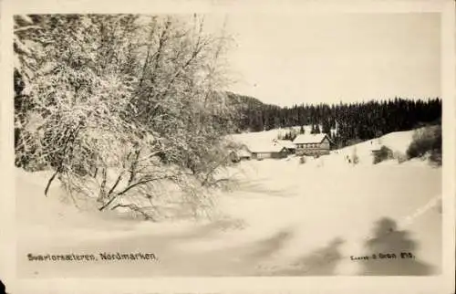 Ak Svartorsæteren Nordmarken Schweden, Ortsansicht im Winter