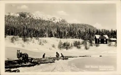 Ak Bonna Nordmarken Schweden, Ortsansicht im Winter