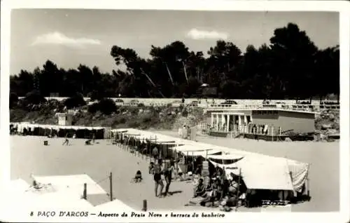 Ak Paço de Arcos Portugal, Praia Nova, barraca do banheiro