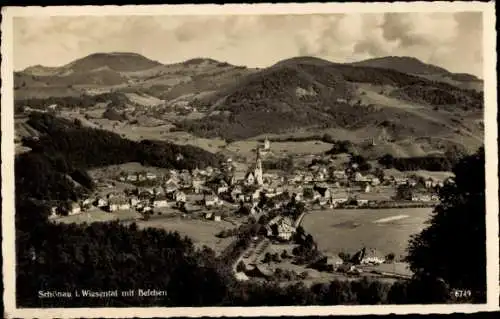 Ak Schönau im Wiesental Schwarzwald, Panorama mit Belchen