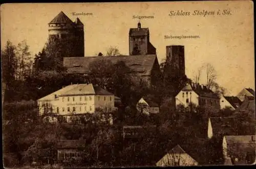 Ak Stolpen in Sachsen, Schloss Stolpen, Gasthaus Anna Eisold, Koselturm, Seigerturm