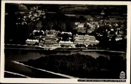 Ak Dresden Pillnitz, Schloss Pillnitz, Elbufer, Fliegeraufnahme, Walter Hahn 5566