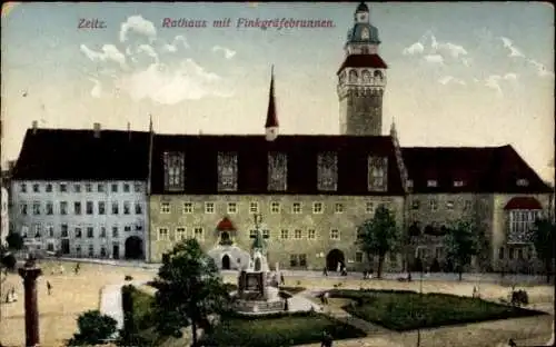 Ak Zeitz im Burgenlandkreis, Rathaus, Finkgräfebrunnen