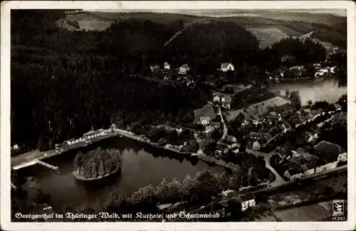 Ak Georgenthal in Thüringen, Kurhotel, Schwimmbad, Fliegeraufnahme