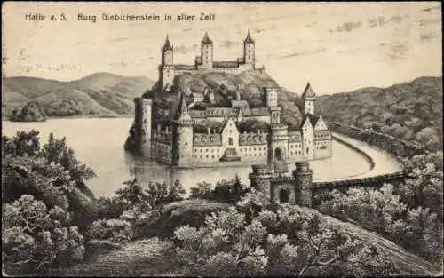 Ak Halle Saale, Burg Giebichenstein in alter Zeit