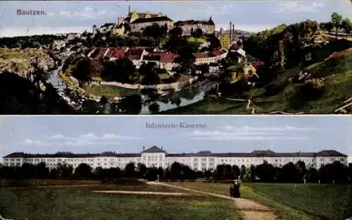 Ak Bautzen in der Oberlausitz, Panorama, Infanterie-Kaserne