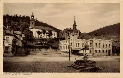 Ak Leutenberg in Thüringen, Marktplatz mit Springbrunnen und Ratskeller