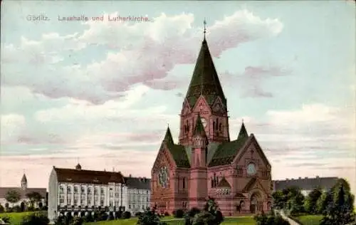 Ak Görlitz in der Lausitz, Lesehalle, Lutherkirche