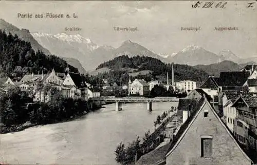 Ak Füssen am Lech Allgäu, Teilansicht, Schlicke, Vilserkögel, Rosskopf, Aggenstein