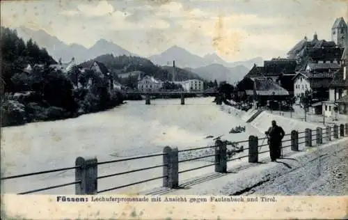 Ak Füssen am Lech Allgäu, Lechuferpromenade, Faulenbach, Tirol