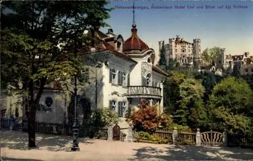 Ak Hohenschwangau Schwangau im Ostallgäu, Hotel Lisl, königliches Schloss